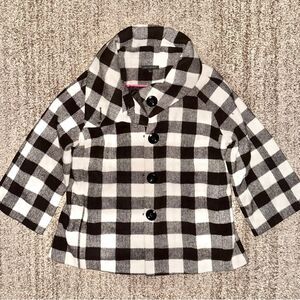 For Cynthia Women's Buffalo Plaid Button Short Pea Coat Jacket Black White Large